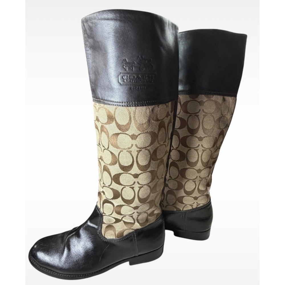 Coach Chrissi Brown Leather Signature Jacquard Tall Riding Boots A7179 Size 6B